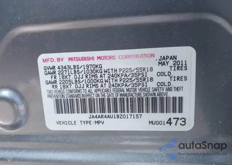2011 Mitsubishi Outlander Sport Se z USA, uszkodzony, nr VIN JA4AR4AU1BZ017157